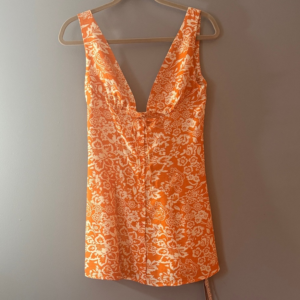 Missguided Small Orange Button   Floral Sleeveless Dress Tunic NWT Spring